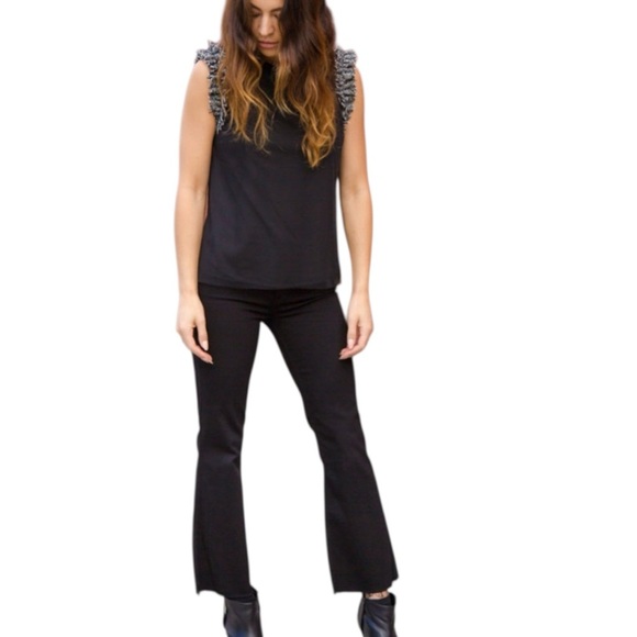 GRLFRND Joan Crop Flare Jeans in the Color Black Magic Woman - Picture 1 of 14